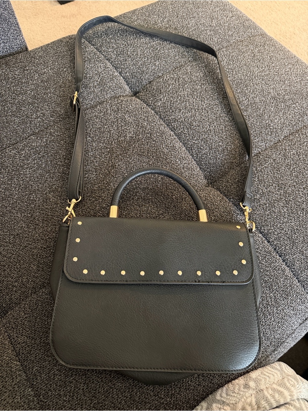 Black/Gray Stud-Accent Top Handle Shoulder Bag - Picture 2 of 8